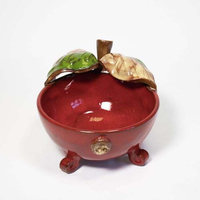 Ceramic bowl, apple shape, red, 15 cm