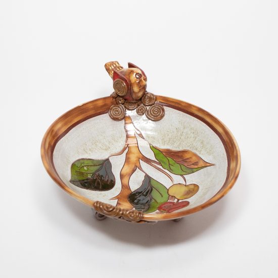 Ceramic Bowl, Bird and Apple Branch, Beige, ⌀ 20 cm