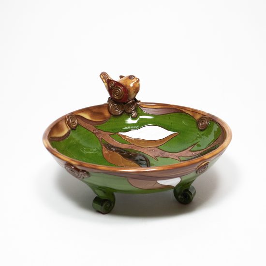 Ceramic Bowl, Bird and Nature Motif, Green, ⌀ 20 cm