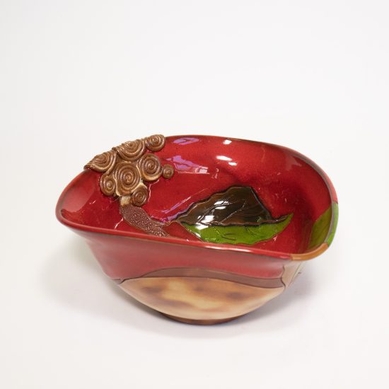 Ceramic Bowl with Bird, Red