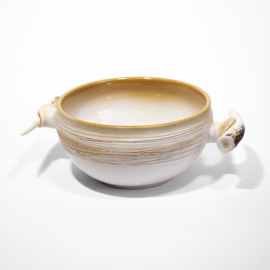 Ceramic Bowl with Horn Handles, Beige
