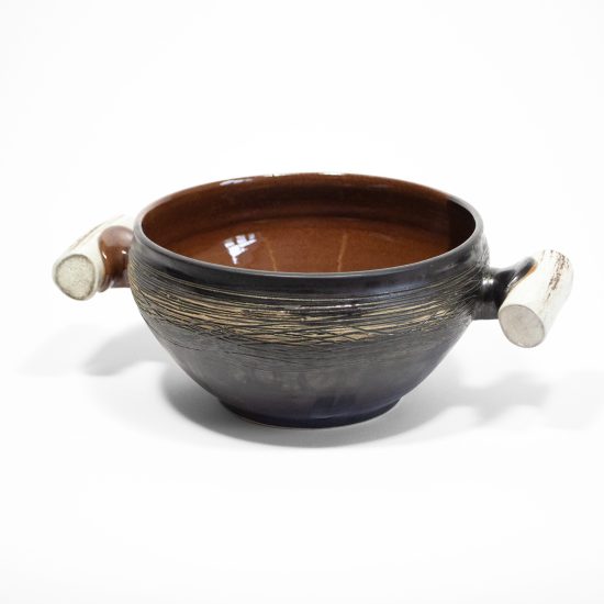 Ceramic Bowl with Horn Handles, Brown
