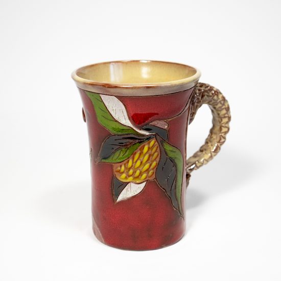 Ceramic Mug, Flower Theme, Red