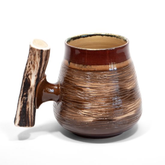 Ceramic Mug with Horn Handle, Brown, 1.2L