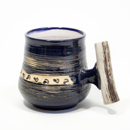 Ceramic Mug with Horn Handle, Dark Blue, 1L