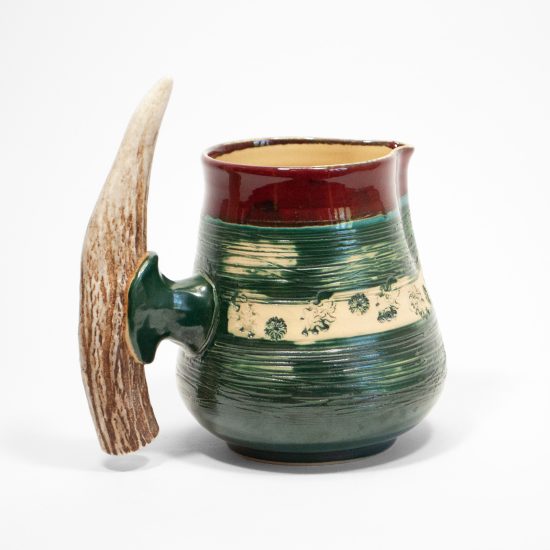 Ceramic Mug with Horn Handle, Green, 1.2L