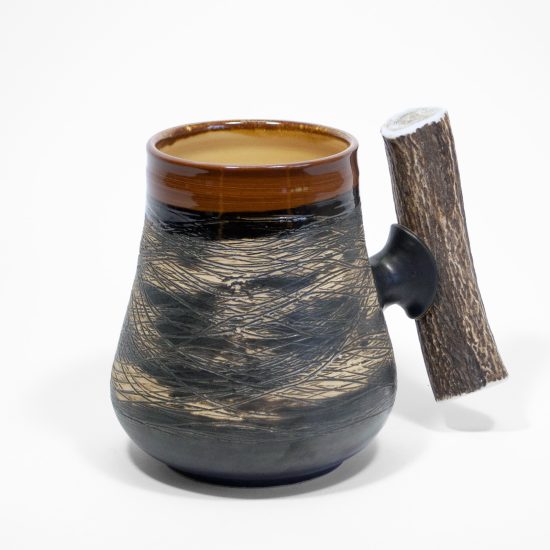 Ceramic Mug with Horn Handle, Metallic Black, 1.5L
