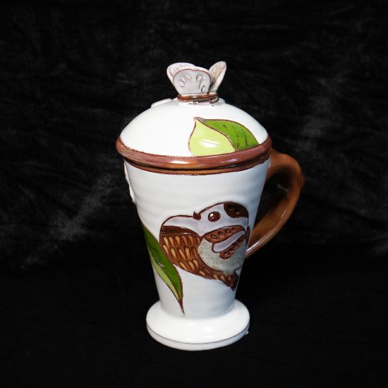 Ceramic Mug with Lid, Bird Theme, White