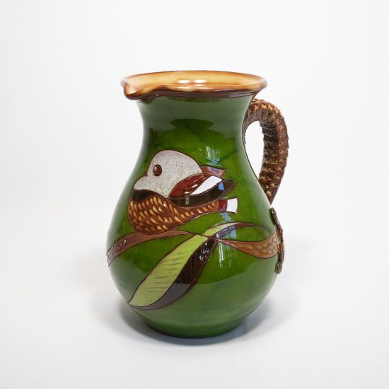 Ceramic Pitcher with Bird, Green, 20 cm