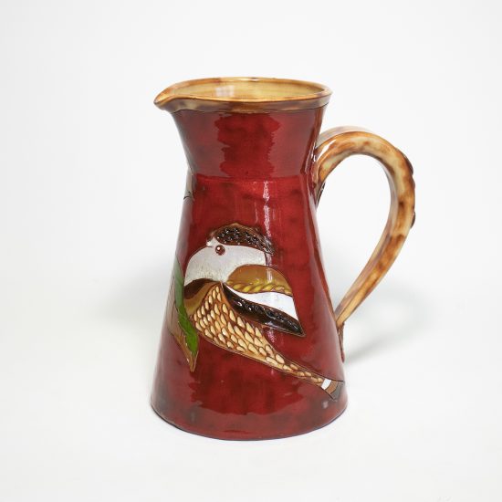 Ceramic Pitcher with Bird, Red, 22 cm
