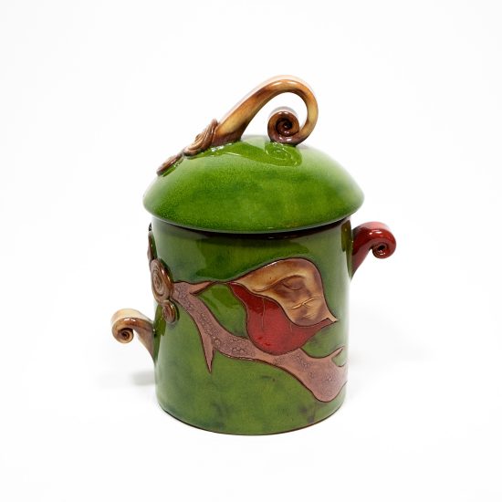 Ceramic Storage Jar with Lid, Nature Motif, Green, ⌀ 9,5 cm