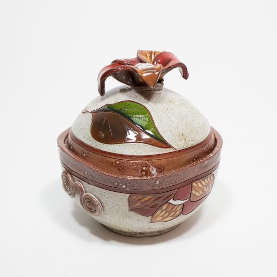 Ceramic Sugar Bowl with Lid, Flower Motif, Beige, ⌀ 11 cm