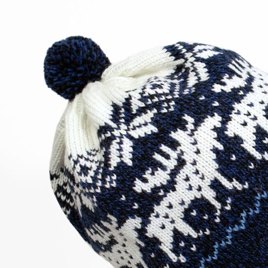 Kids Knitted Wool Hat with Deers, Blue