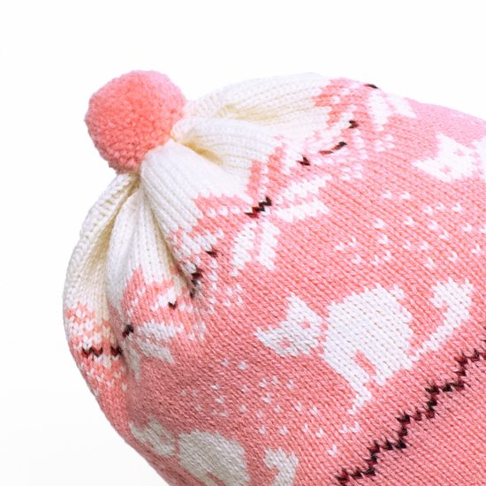 Kids Knitted Wool Hat with Kittens, Pink