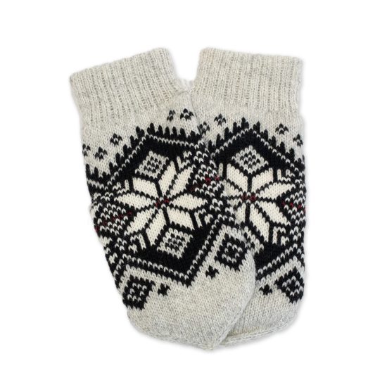 Knitted Wool Mittens with Morning Star (Auseklis), Light Grey