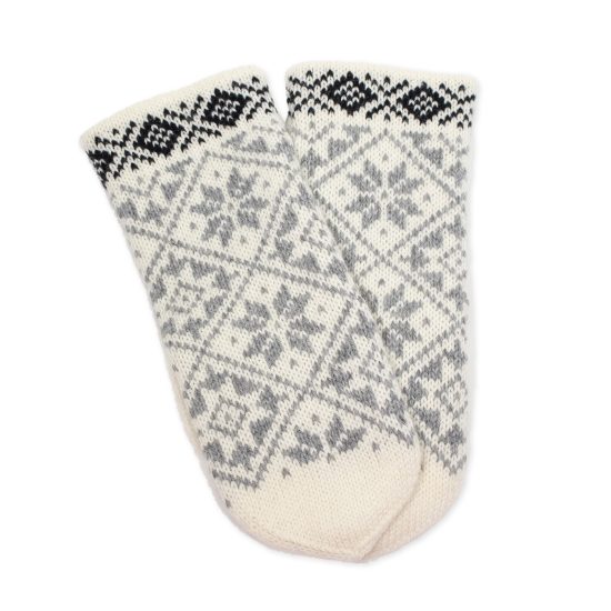 Knitted Wool Mittens with Morning Star (Auseklis), White