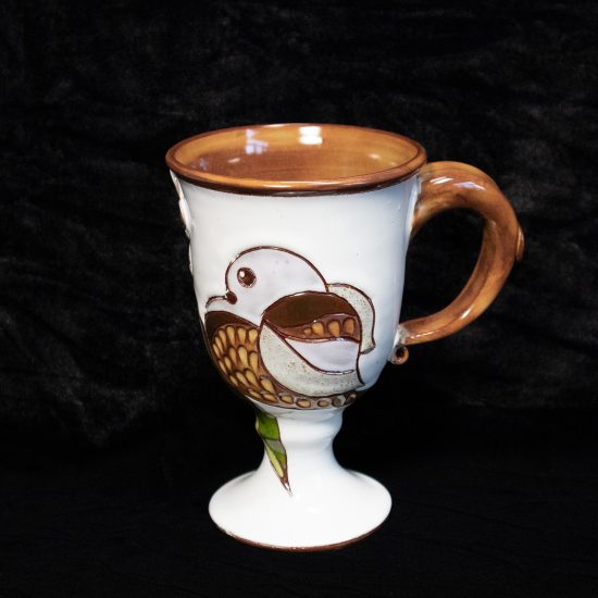 Tulip-shape Ceramic Mug with Bird, White, 14 cm