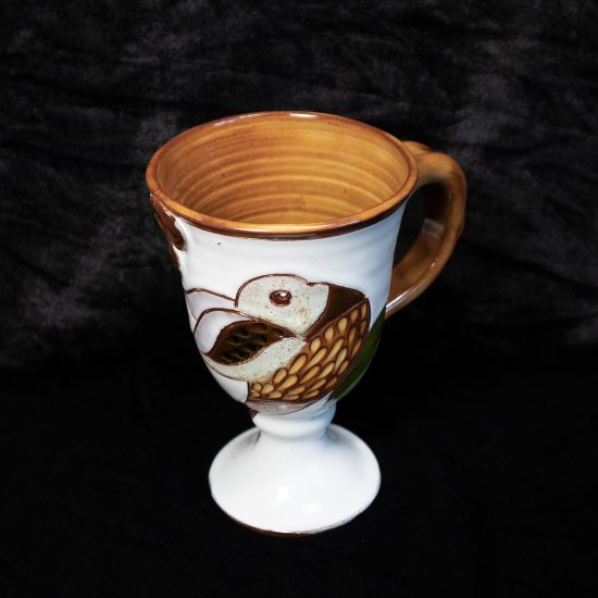 Tulip-shape Ceramic Mug with Bird, White, 14 cm