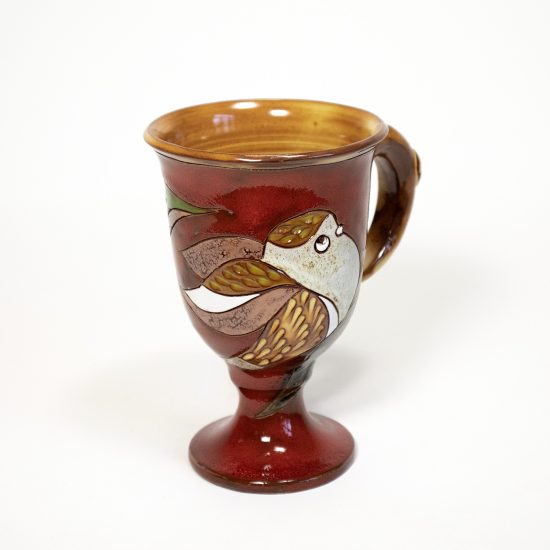 Tulip-shape Ceramic Mug with Bird, Red, 14 cm