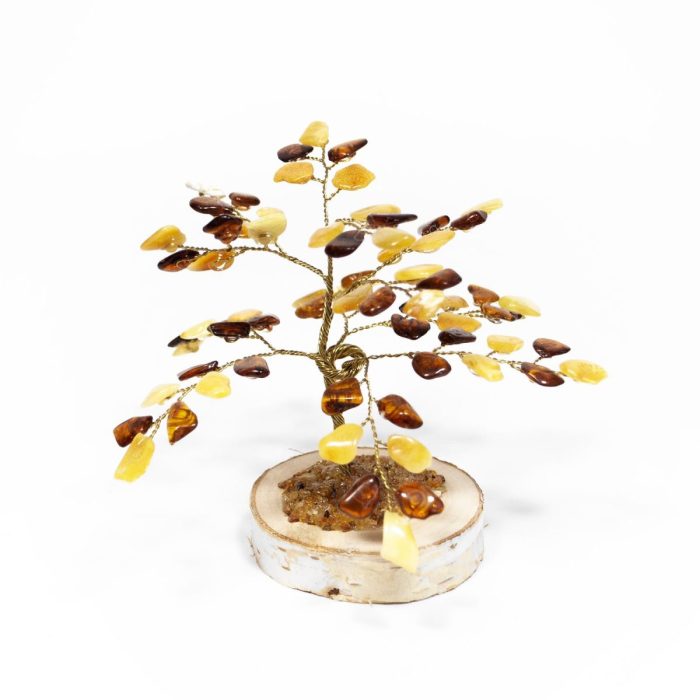 Amber money tree on a birch disc, 10 cm