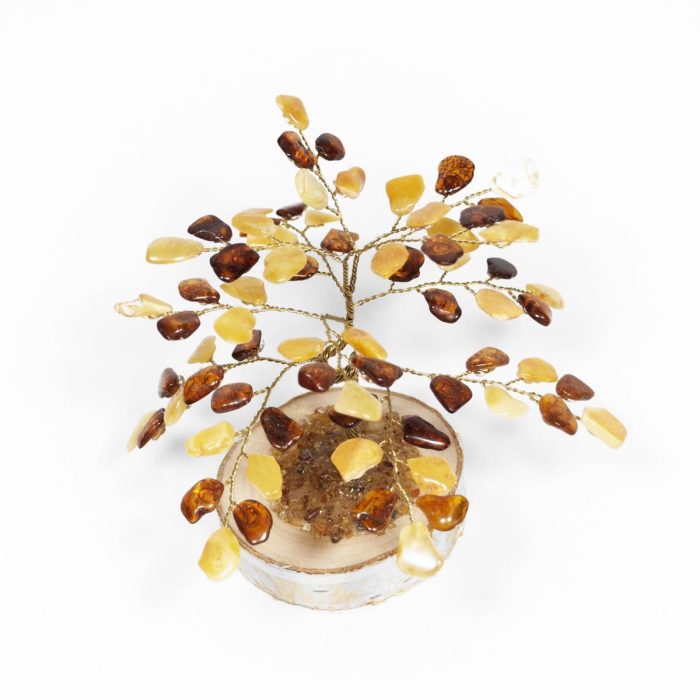 Amber money tree on a birch disc, 10 cm