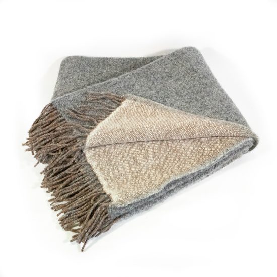 Woolen Throw Blanket, Beige-Grey Bi-color, 135x195 cm