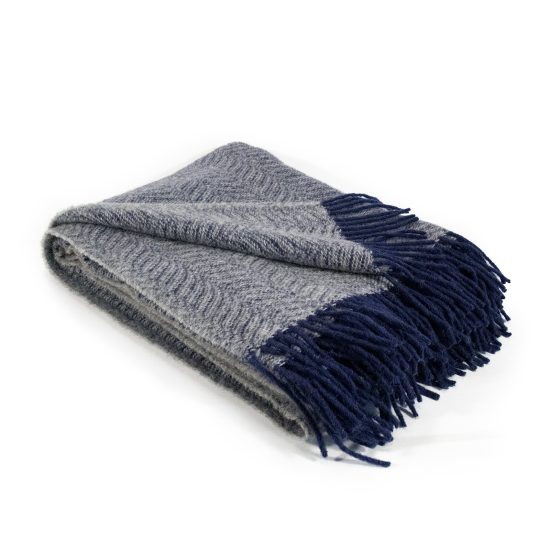 Woolen Throw Blanket with Pattern, Blue, 130x200 cm