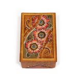 Rectangular Leather Box with Poppy Flowers, 12x8 cm