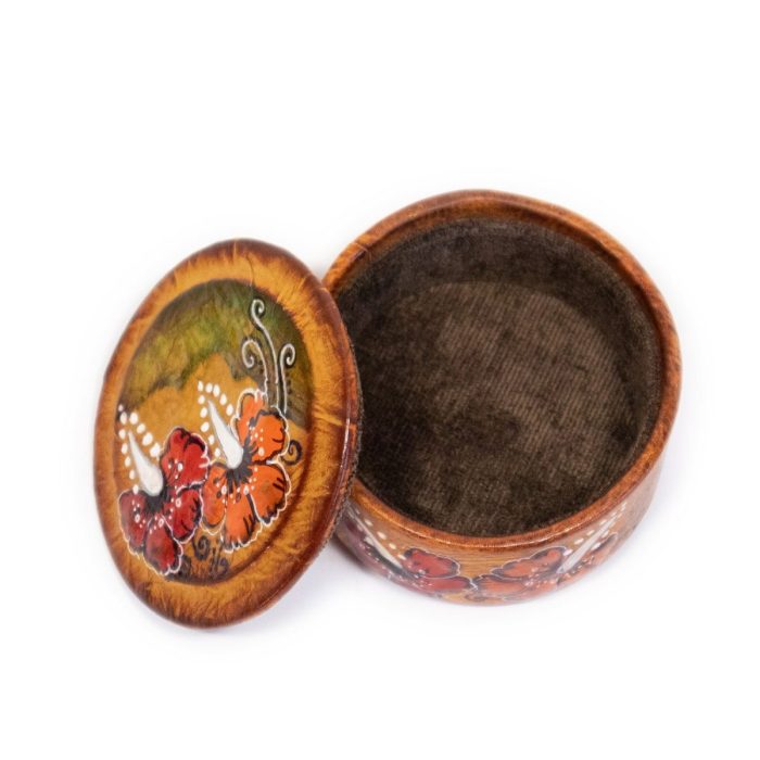 Round leather box with flowers, ⌀ 7.5 cm