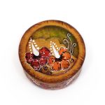Round Leather Box with Flowers, ⌀ 7.5 cm