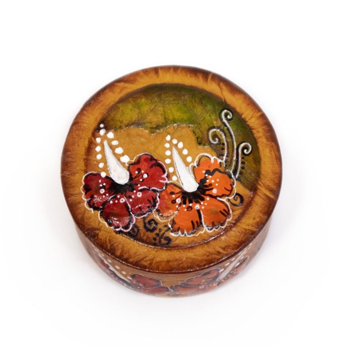 Round leather box with flowers, ⌀ 7.5 cm