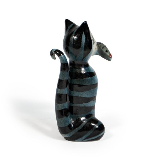 Ceramic Cat and Fish Figure, 14.5 cm