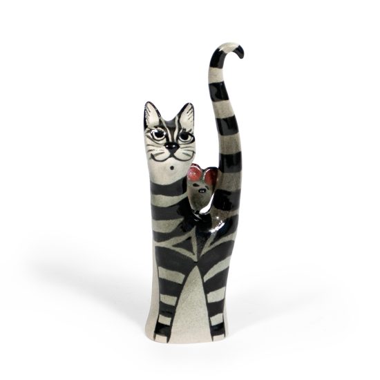 Ceramic Cat and Mouse Figure, 14 cm