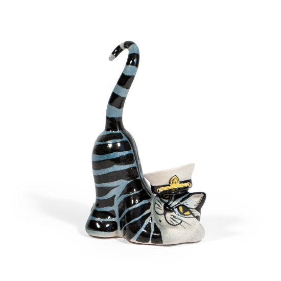 Ceramic Cat with Hat Figure, 15 cm