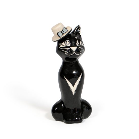 Ceramic Cat with Hat Standing Figure, 15 cm