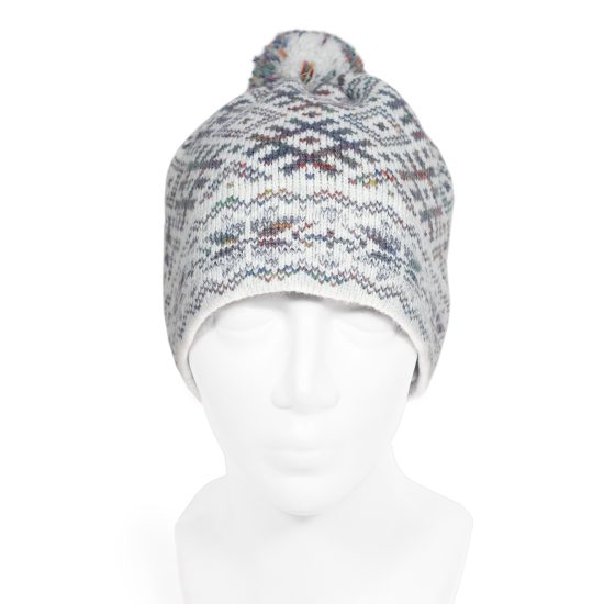 Knitted Hat with Ethnographic Symbols, White