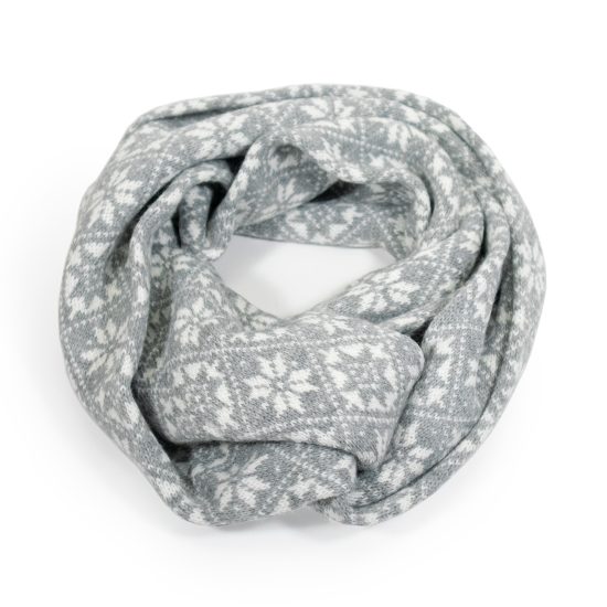 Knitted Infinity Scarf with Morning Stars, Light Grey