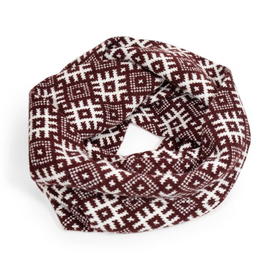 Knitted Infinity Scarf with Oak Signs, Burgundy