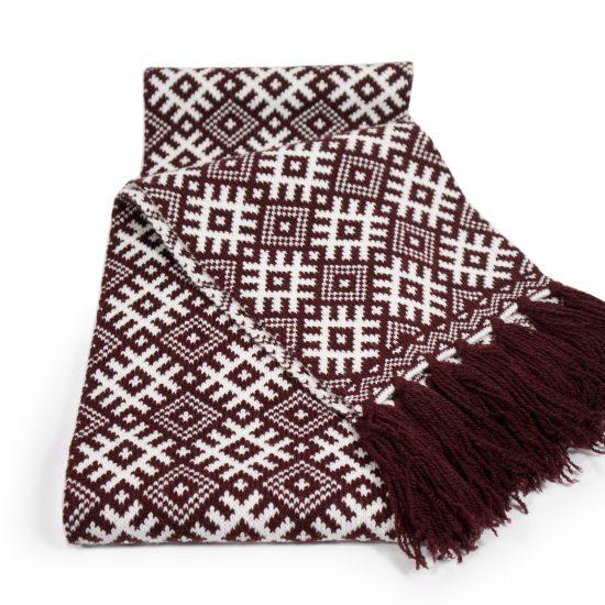 Knitted Scarf with Fringe, Oak Signs, Burgundy