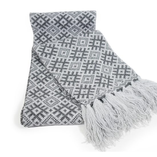 Knitted Scarf with Fringe, Oak Signs, Grey
