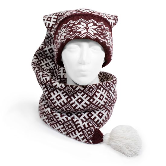 Knitted Single Long Tail Hat with Ethnographic Symbols
