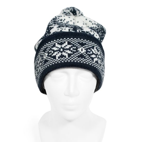 Knitted Winter Hat with Deer, Blue