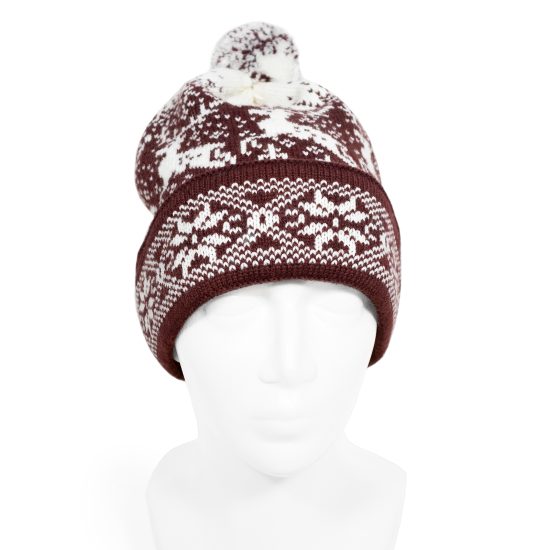 Knitted Winter Hat with Deer, Red