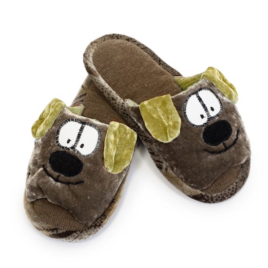 Soft Slippers – Dog, size 32-33, Greenish Brown