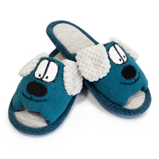 Soft Slippers – Dog, size 34-36, Teal Blue