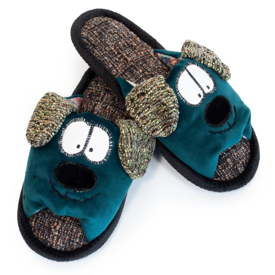 Soft Slippers – Dog, size 34-36, Teal Green