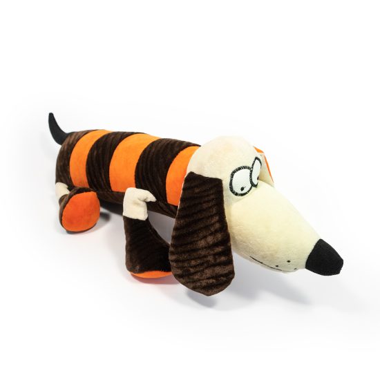 Soft Toy - Striped Dog, Medium size, Deep Brown and Orange color