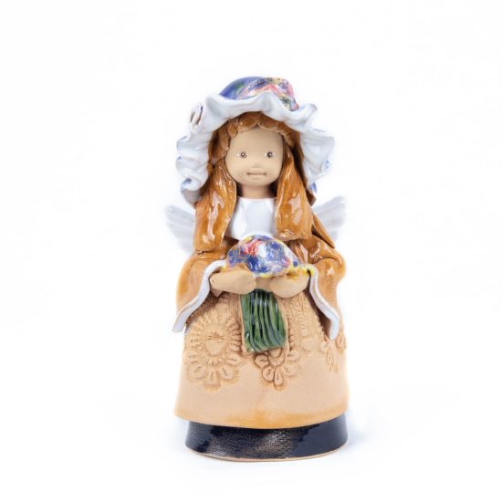 Ceramic Figure – Angel with Blue Hat and Flowers, 14 cm