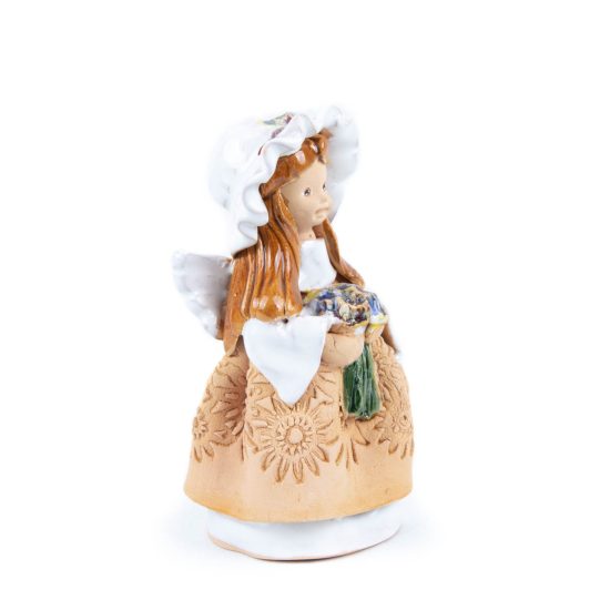 Ceramic Figure – Angel with Hat and Flowers, 13.5 cm