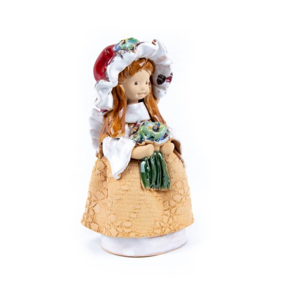 Ceramic Figure – Angel with Red Hat and Flowers, 14.5 cm